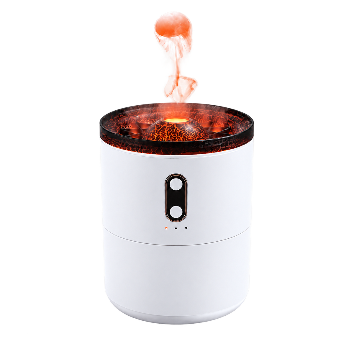 Volcano Mist Diffuser with glowing orange light and a floating jellyfish-like mist ring